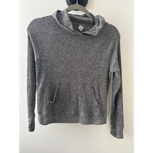 Athleta Girl Gray Ribbed Long Sleeve Hoodie Sweater Wrap Back M 8-10 Modal/Polye - Picture 1 of 6